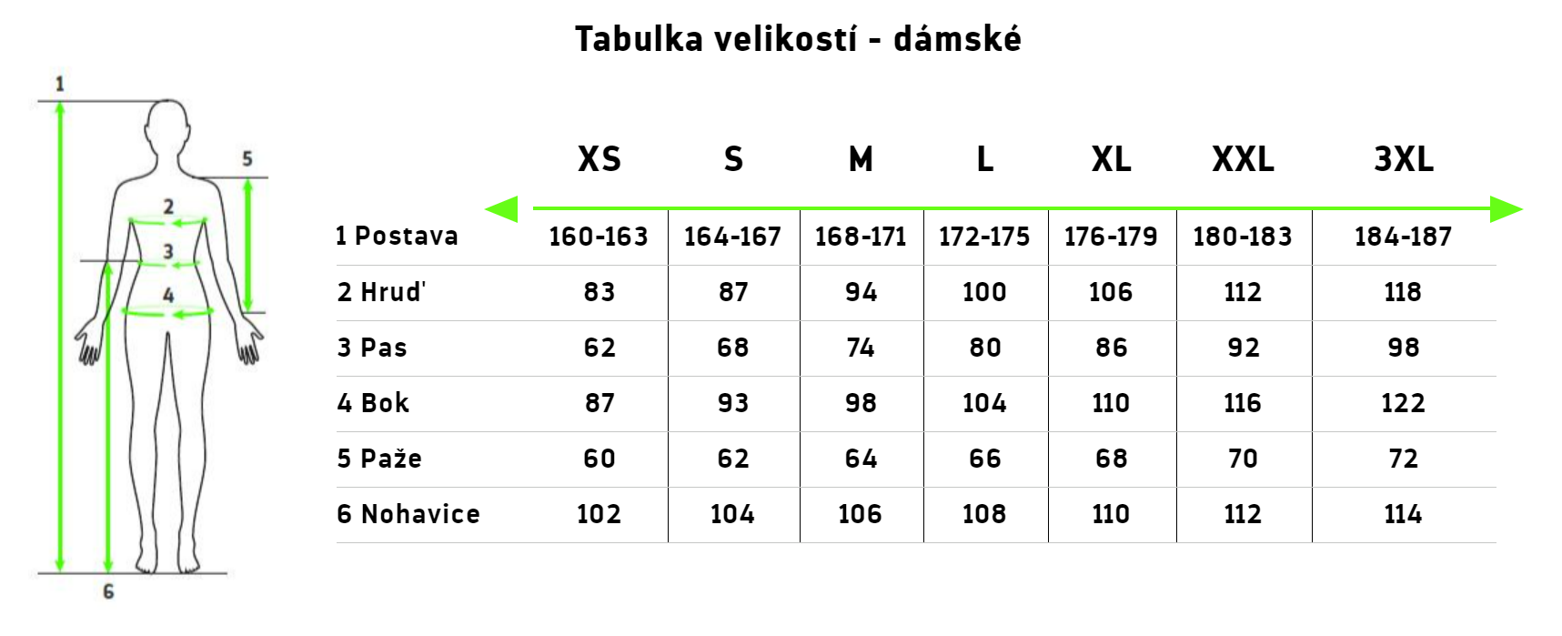 SILVINI velikostní tabulka dámy